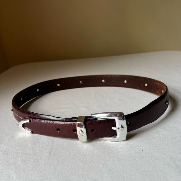Brighton P3507 Denver Diamond Belt Brown with Silver Hardware Contrast Stitch 34 - Picture 1 of 8